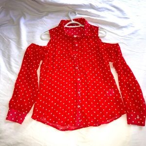 🌟Host Pick🌟 Bongo Sheer Cold Shoulder Red and White Polka Dot